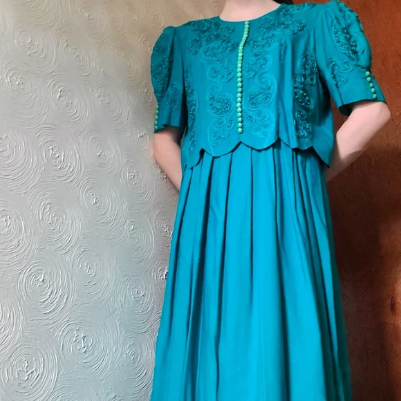 Vintage 1990s turquoise dress - Picture 1 of 8